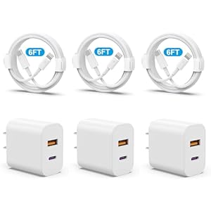 iPhone 14 13 Charger, USB C Charger [MFi Certified] 3Pack 20W PD USB C+QC3.0 USB A Dual Port Wall Charger with 6FT USB C to Lightning Cable Compatible with iPhone 14/13/12/Pro/Pro Max/XS/X/SE and More