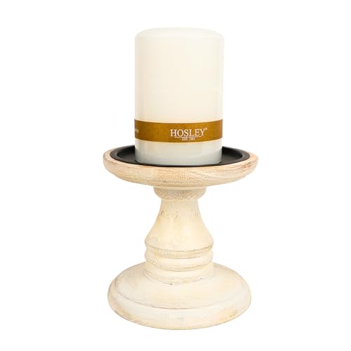 Hosley\'s Set of 2 White Wood Pillar Holders - 5\" High. Ideal Gift for Weddings, Special Occasion, Spa, Aromatherapy Settings, Candle Gardens W1