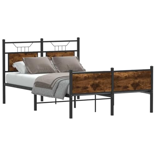 QZZCED Estructura de Cama Robusta de Madera de Roble Ahumado 120x190 cm con Cabecero y Somier de Láminas, Base con Espacio de Almacenamiento, Marco de Acero Durable para Dormitorio