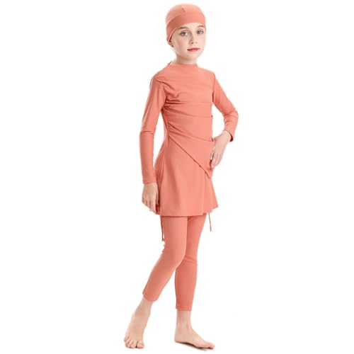 Image of Muslim Swimsuits for Girls Modest Swimwear Full Cover Hijab Burkini Islamic Top Pants Cap 3PCS Rash Guard Sets