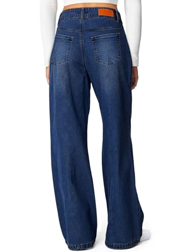 Sidefeel Women's Jeans High Waisted Wide Leg Denim Pants, Bluing, Size 14