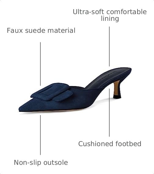 Image of Fericzot Mule Slippers for Women,Slingback Buckle Pumps Pointed Toe Kitten Heels Shoes Slides Backless Dress Sandals