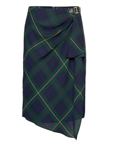 Lauren Ralph Lauren Womens Plaid Buckle-Trim Georgette Skirt (12, Navy Multi)4