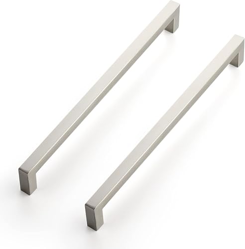 Image of Ravinte Brushed Nickel Square Cabinet Handles Drawer Pulls 10 Inch 1 Pack | Screws Included, Square Bar Grip, Smooth Touch, Stainless Steel, Easy Installation, For Cupboards, Drawers, Dressers, Cabinet