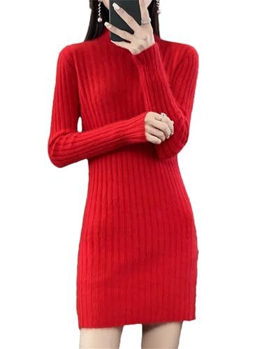 Damen Kaschmir-Kleid, Winter, Stehkragen,...