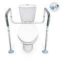 OasisSpace Toilet Rail - Medical Bathroom Safety Frame for Elderly, Handicap and Disabled - Adjustable Toilet Safety Handrail, 2 Additional Rubber Tips