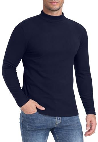 Image of MLANM Men's Mock Turtleneck Long Sleeve Jumper Winter Navy Blue M