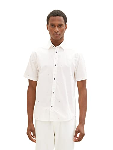 TOM TAILOR Herren 1036234 Kurzarm-Hemd mit Allover-Print, 31844-Off White...