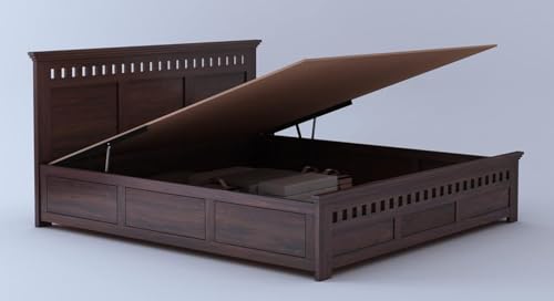 Image of TG Furniture Sheesham Wood Queen Size Bed with Hydraulic Storage | Wooden Double Bed with Storage for Bedroom & Hotel | Platform Cot Bed Palang | 78 X60 | Walnut Finish