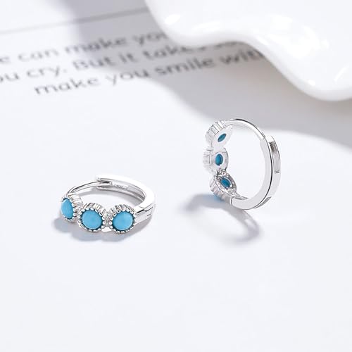 Kokoma Round Turquoise Small Hoop Earrings 925 Sterling Silver for Women Girls Minimalist Huggie Hoops Cartilage Earrings Hypoallergenic Ear Jewelry3
