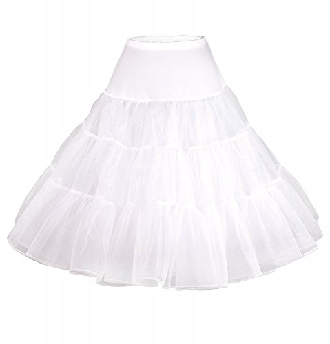 shoperama 50er Jahre Petticoat Tüll-Rock 65 cm Unterrock Rockabilly Fifties 50's Karneval, Farbe/Größe:Weiß - 4XL