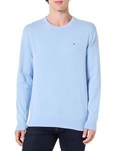 Tommy Hilfiger Pull à col Rond en Coton SSNL Essential MW0MW399999 pour Homme, Bleu, XL, Bleu (Eau de mer), XL