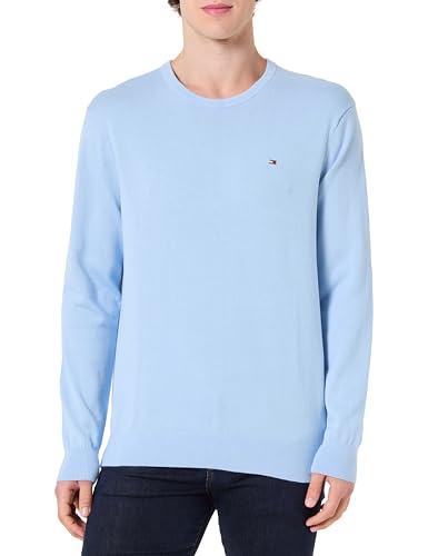 Tommy Hilfiger Maglione da Uomo Essential SSNL Cotton Crew Neck MW0MW39999, Blu, L, Blu (Well Water), L