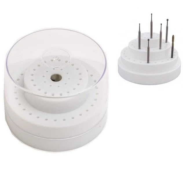 AmeriCan Goods Dental Round 2-Tier Bur Block Dispenser with Lid 60 Capacity Dental/Nail Bur Block Organizer Standard Lid (White)