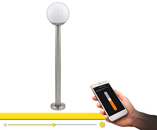 EGLO Connect Nisia-C, Smart Home buitenlamp, staande lamp van roestvrij staal en glas, kleur: zilver, wit, warm wit, dimbaar, IP44