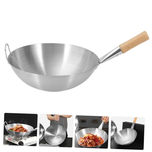Wok de acero inoxidable con mango de madera miniatura 7