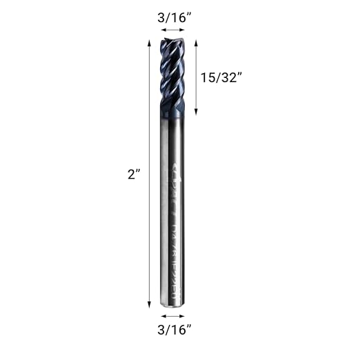 Image of ACCUCUT I4KES 3 /16 inch Carbide Square End Mill - 4 Flute Milling Bit for Steel, Forge Steel, Copper, Alloys & Materials < HRC 50-45 Degree Helix, AlTiCrN Coating CNC Router Bit