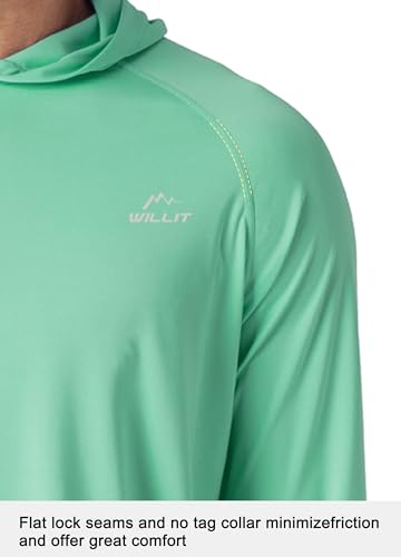 Image of Willit Men's UPF 50+ Sun Protection Hoodie Lightweight Long Sleeve Fishing Shirt Loose Fit Swim Rash Guard, Light Green, Small
