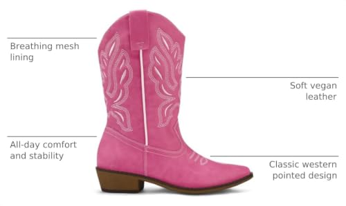 Image of mysoft Cowboy Boots For Women - Western Cowgirl Boots Mid Calf Chunky Heel Booties Pointed Toe Country Shoes