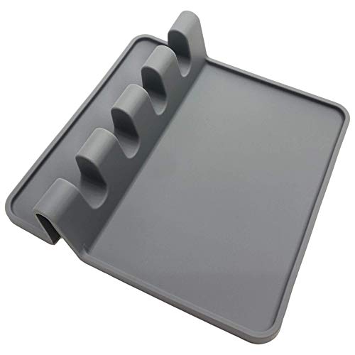 Silicone Utensil Spoon Rest with Drip Pad for Multiple Utensils Heat-Resistant Spoon Rest Spoon Holder for Kitchen Counter or Stove TopGrey