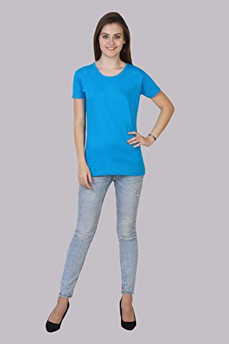 Image of FLEXIMAA Women's Cotton Plain Round Neck Half Sleeve T-Shirt