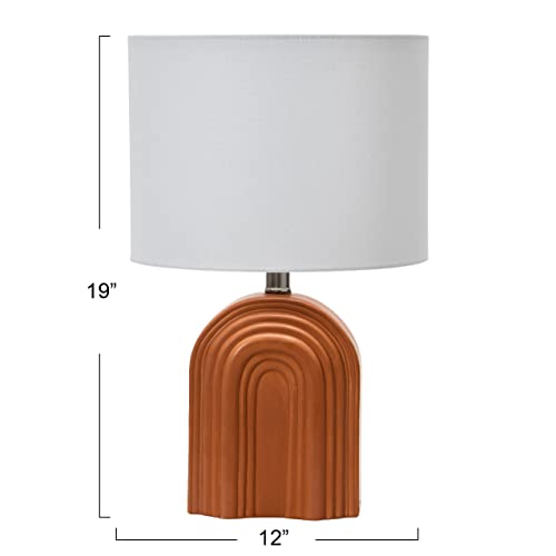 Main + Mesa Carved Arch Stoneware Table Lamp with Linen Drum Shade, Terracotta by Creative Co-Op - Image 4