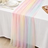 Tischläufer Gaze 75 x 275 cm, Tüll Stoff Tischläufer Bunt Tischdeko Deko Hochzeit Geburtstag Party Boho Dekoration Tischläufer Gaze Stoff für Kindergeburtstag Einschulung Event Deko Indoor Outdoor