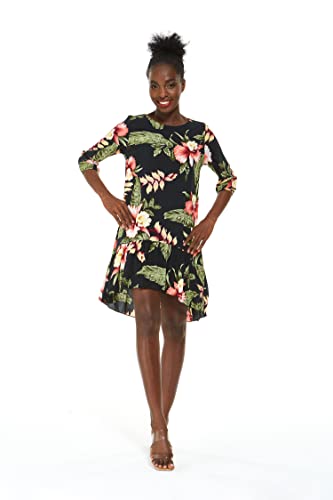 Image of Family Matching Hawaiian Clothes, Black Rafelsia | Lightweight 100% rayon • Family matching outfits • Beach vacations • Luaus • Cruises • Family photos