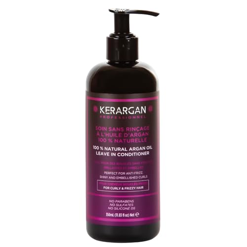 Kerargan - Cuidado Diario Disciplinante Sin Aclarado con Aceite de Argán para Cabello Indisciplinado, Seco y Rizado - Nutritivo, Anti-Frizz, Desenredante - Sin Sulfatos, GMO, Aceite Mineral - 350ml