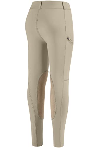 SANTINY Girls Horse Riding Pants with Zipper Pockets Kids Stretchy Equestrian Breeches Knee-Patch Youth Schooling Tights, Khaki, Medium