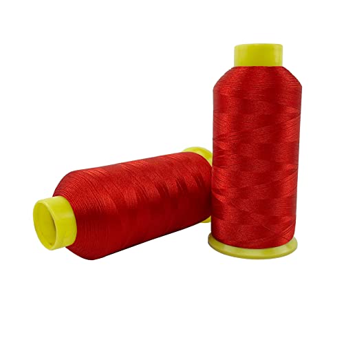 Wennuo Red Embroidery Machine Thread Polyester Large Thread Spool Kit 5500 Yard (5000M) For Sewing And Embroidery Machine,108D/2 (Red) #TOP2