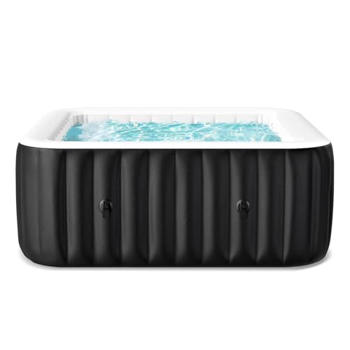 Mosener 73"X73"X25" Hot Tub, 4-6 Person Inflatable Hot Tub, Portable Blow Up Hot Tub Square Portable Outdoor Spa with 130 Bubble Jets and Heater Pump, Filter