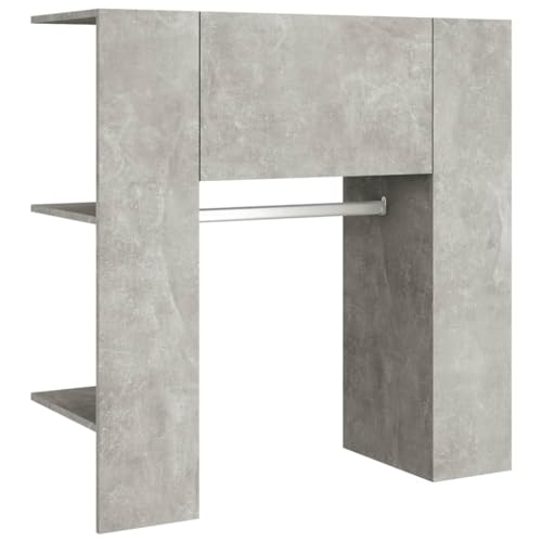 Armario de pasillo gris hormigón de madera de 97,5 cm con estantes y compartimentos modernos 7