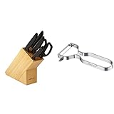 Arcos Serie Niza Juego de Cuchillos de 5 piezas (4 Cuchillos + 1 Tijeras), Hoja de Acero Inoxidable NITRUM + Gadgets Profesionales, Pelador de Frutas Pelador de Verdura