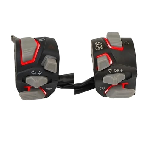 Interrupteur de guidon moto universel avec LED rouge pour phare clignotant et klaxon