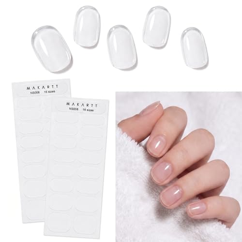 Makartt Semi Cured Gel Nail Strips Kit 2 Packs Real Gel HEMA & TPO Free 16 Sizes Anti-Lift Fit UV Light Required Salon Quality Long Lasting Includes Dual-Ended Tool & Prep Kit (Crystal Clear)
