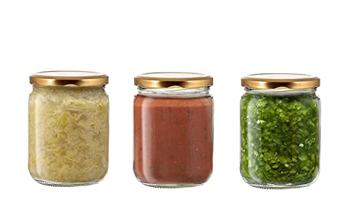 Image of Glassbunny Kitchen Storage Glass Jar For Kitchen With Air Tight Golden Cap, 500ml Glass Jar with Rust Proof Lid, Suitable to use in Your Home Office, Kitchen Storage Pack of 3