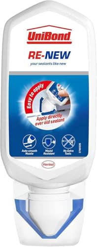 UniBond Re-New White Silicone Sealant for Kitchen & Bath One-Step Bathroom Sealant Renewal Waterproof Kitchen Silicone with Triple Mould Resistance 1 x 80ml