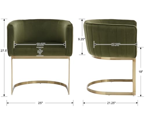 Kmax Velvet Dining Chairs Set of 4 Modern Barrel Arm Chairs with Golden Frame Upholstered Kitchen Chairs for Living Room, Dining Room, Hotel, Olive Green, Olive Green