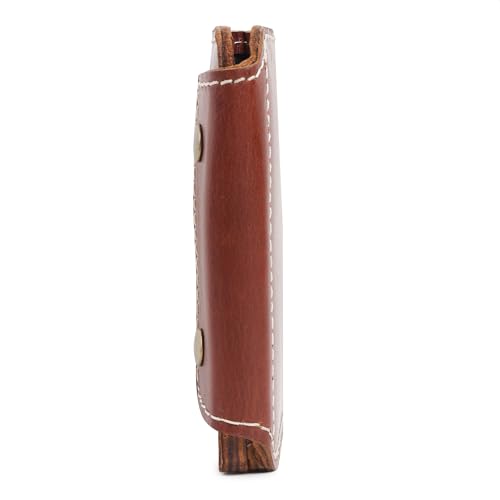 Image of Handmade Raw Leather Wallet for Men and Women | Snap Button Closure | Bifold with Card Slots and Cash Pocket | Slim Genuine Cognac Crunch Leather | Travel Office Carry | Reddish Brown