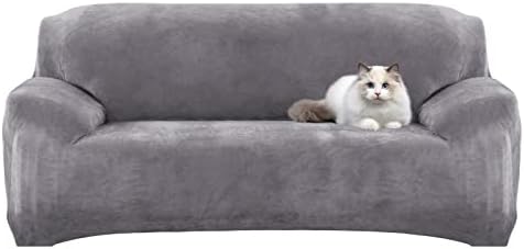 Foreate Stretch Plush Sofa Covers Non-Slip Couch Covers for 3 Cushion Couch, Soft Sofa Slipcovers Thick Sofa Protector(Light Grey)