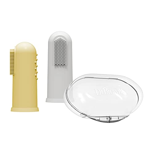 Dr. Brown’s Silicone Finger Toothbrush for Baby with Travel-Storage Case, 3m+, Gray and Yellow, 2-Pack