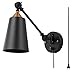 Pauwer Industrial Plug in Wall Sconces Set of 2 with On Off Switch Vintage Edison Swing Arm Wall Lamp Black Metal Shade Wall Light Fixtures