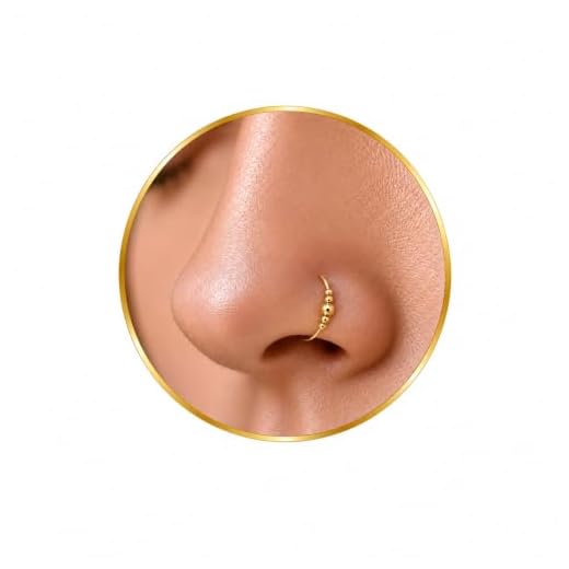 Tiny Beaded Nose Ring - 14k Gold Filled 7mm Diameter Nose Hoop Ring - 24G Nose Piercing Jewelry for Women Hypoallergenic Nose Ring