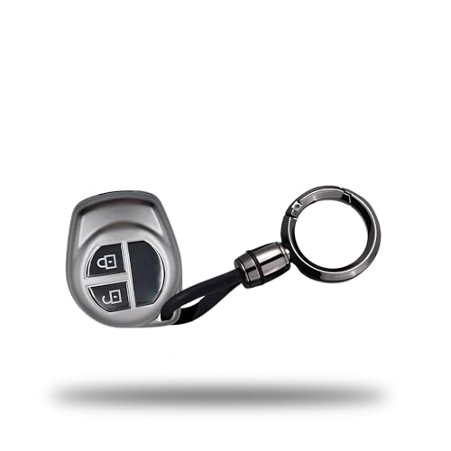 Image of SIAGO TPU Key Cover and Round Keychain Compatible for Maruti Suzuki S-Presso,Swift,SX4,DZire,Ignis,Alto,Vitara Brezza,Celerio,Ertiga,Ciaz,SCross,Baleno,Ritz 2 Button Smart Key (Grey)