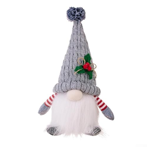 Gnomos de felpa de Navidad con función luminosa alimentada por pilas, diseñados para decoración festiva de mesa y oficina con materiales suaves y seguros (gris)