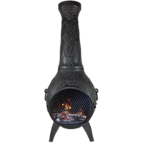 The Blue Rooster Rose Chiminea Outdoor Fireplace - Wood Burning Cast Aluminum Deck or Patio Firepit Cover
