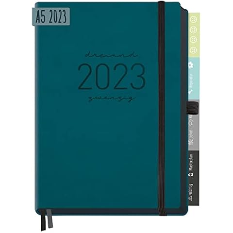 Chäff-Timer Deluxe Kalender 2023 A5 [Petrol] Terminplaner 12 Monate: Jan - Dez 23 | Terminkalender, Wochenplaner mit Stiftschlaufe, Gummiband & Einstecktasche | nachhaltig & klimaneutral Cover