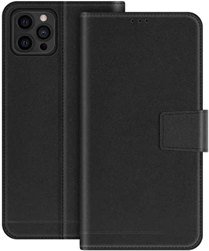 Étui en cuir iPhone 14 Pro premium avec fentes cartes et coque antichoc noire