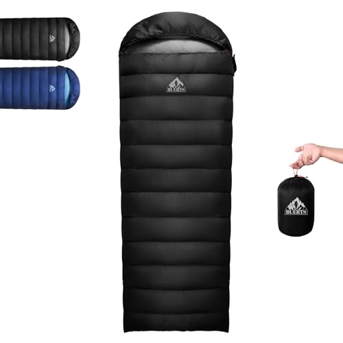 BUERTS Ultralight Down Sleeping Bag - Single, 3-4 Season, 680FP Down, Black, 15°C to 7°C